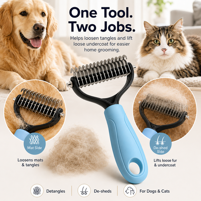 Beauty Ailow 2-in-1 Pet Grooming Brush for Dogs & Cats – Loosens Tangles, Lifts Loose Fur & Makes Grooming Easier-ASS1