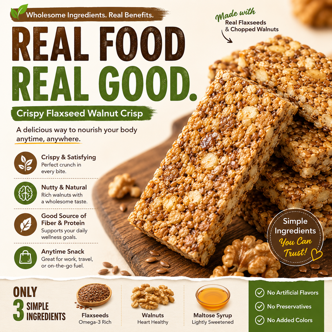 No Sucrose Flaxseed Walnut Crisps – Crunchy Snack for Smart Sugar Choices-ASS1