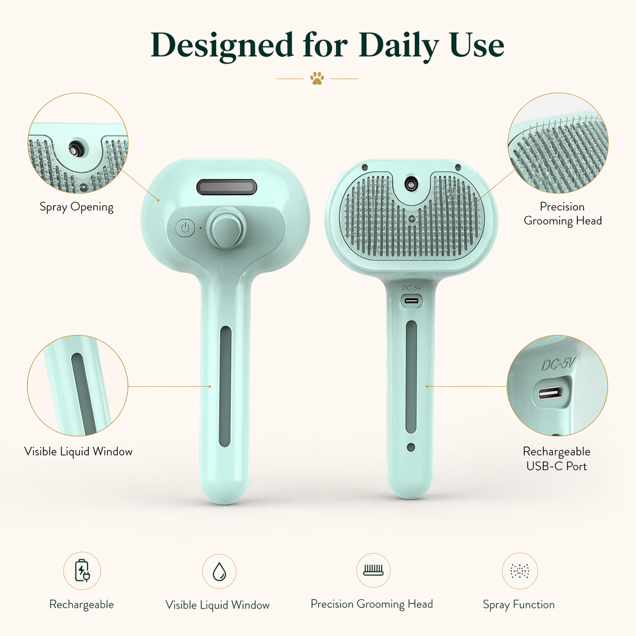 Self-Cleaning Pet Grooming Brush for Less Loose Fur & Easier Daily Grooming-ASS1