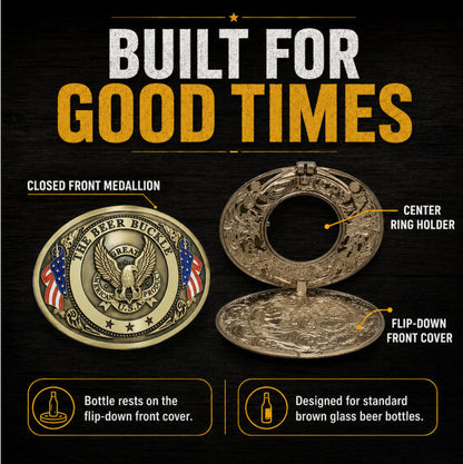 Hands-Free Beer Bottle Holder Belt Buckle | Flip-Down Drink Holder for BBQs, Tailgates & Funny Gifts-PGL