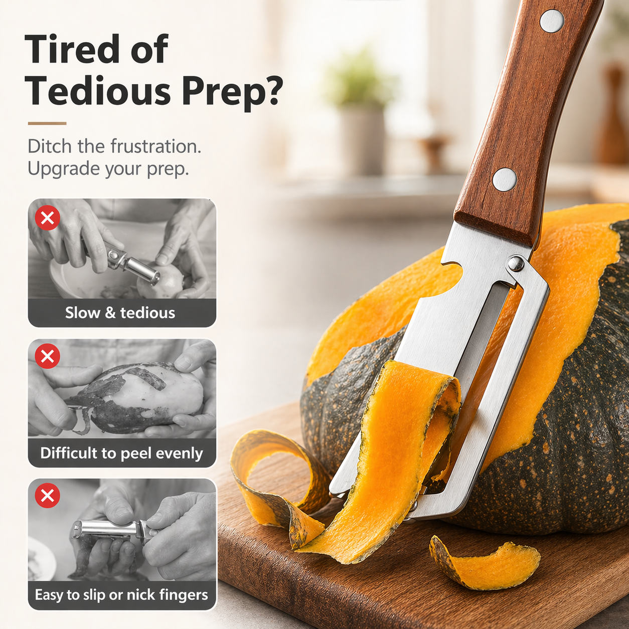 Wooden Handle Kitchen Peeler | Smooth, Fast & Low-Waste Prep-ASS1