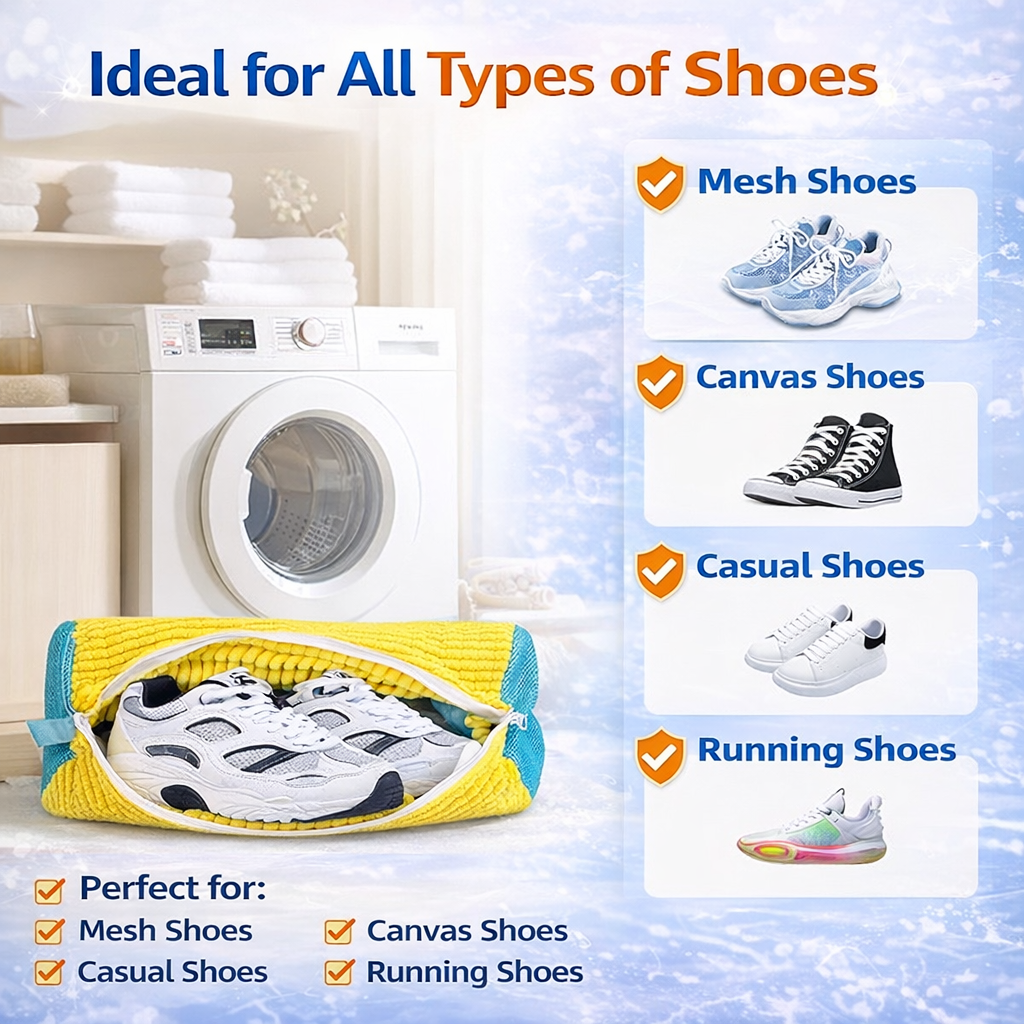 Shoe Washing Bag for Washing Machine – Reusable Sneaker Laundry Bag with 360° Cushion Cleaning & Hidden Zipper-YFL