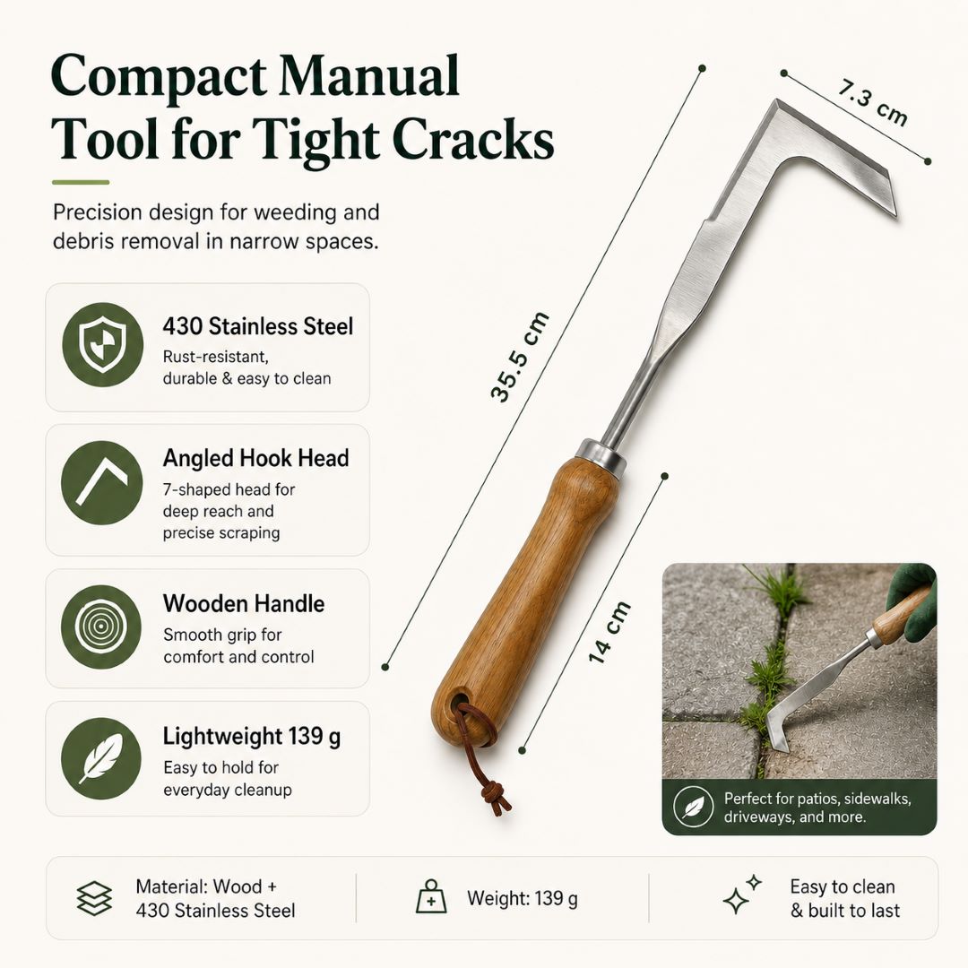 Stainless Steel Patio Crack Weed Remover | Manual Hook Tool for Pavers, Driveways & Sidewalks-ASS1