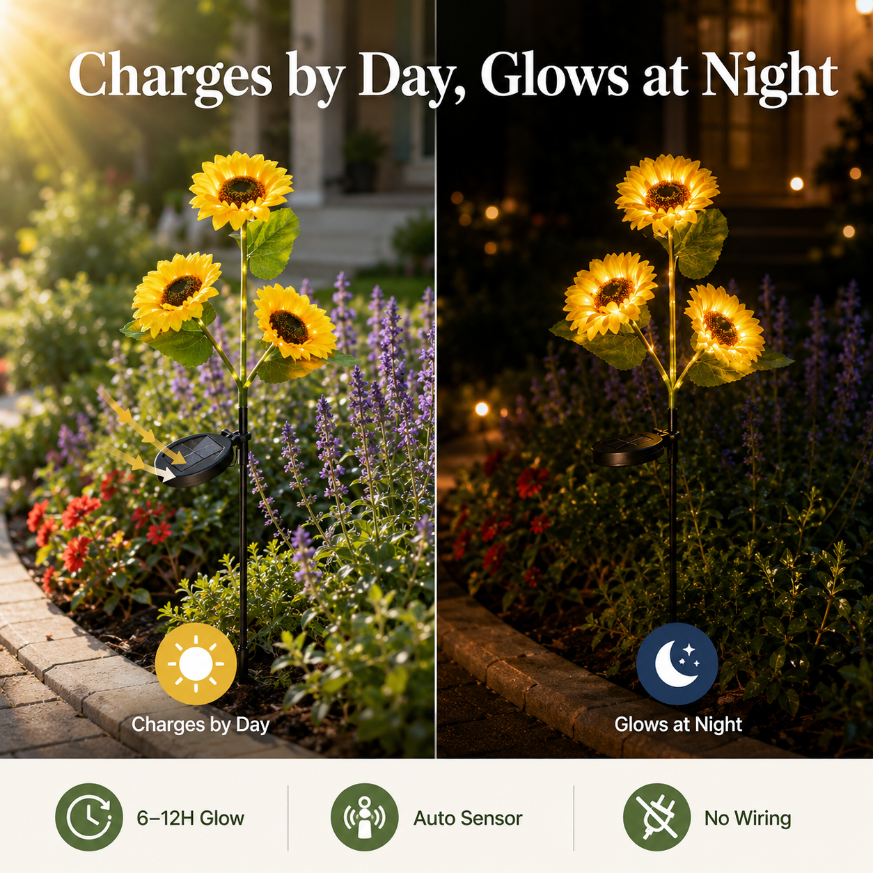 ☀️🌻Solar Sunflower Garden Lights–IP65 Waterproof Outdoor Stake Lights🌙🌧️-YFL
