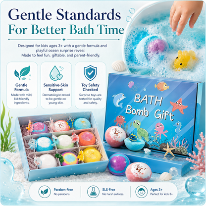 Ocean Surprise Bath Bombs for Kids – Fizzy Bath Time Gift Set with Hidden Sea Animal Toys Inside-ASS1