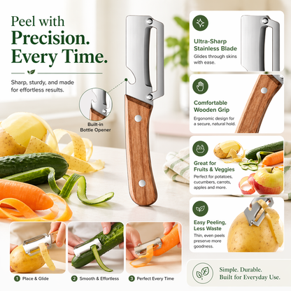 Wooden Handle Kitchen Peeler | Smooth, Fast & Low-Waste Prep-ASS1