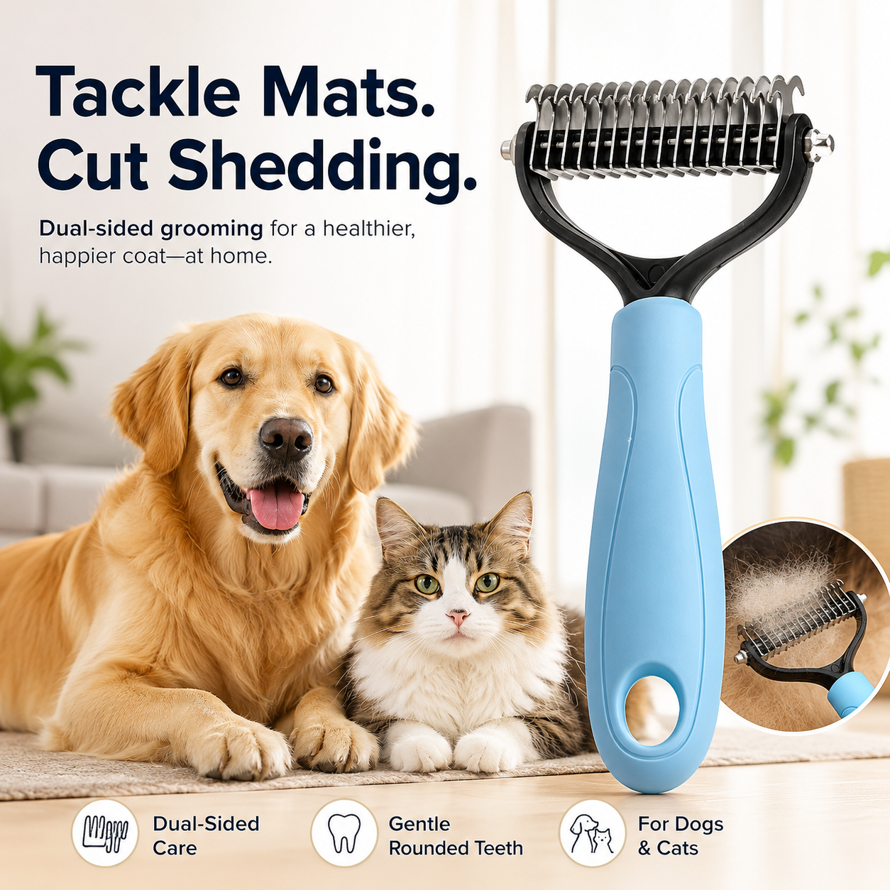 Beauty Ailow 2-in-1 Pet Grooming Brush for Dogs & Cats – Loosens Tangles, Lifts Loose Fur & Makes Grooming Easier-ASS1