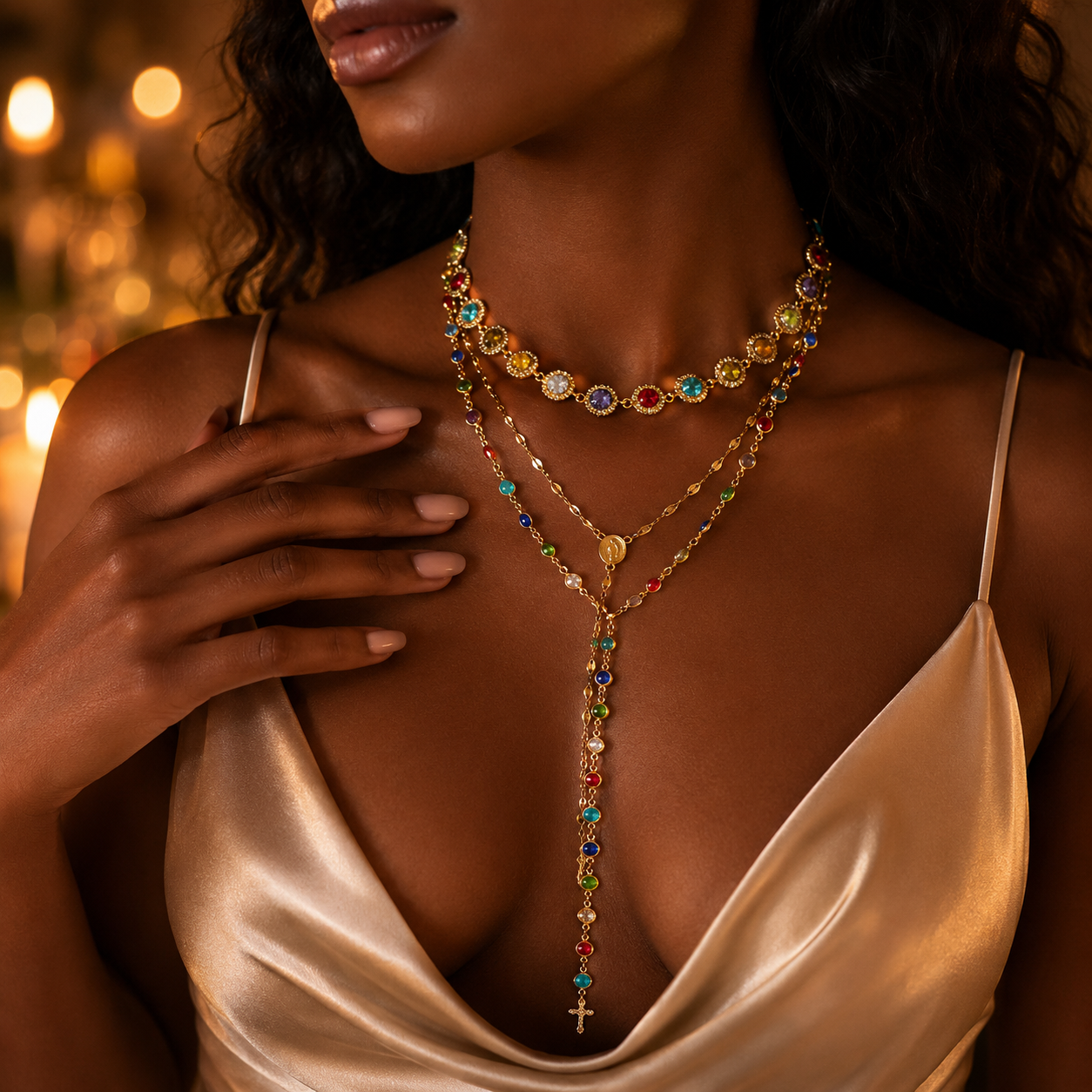 Colorful Crystal-Inspired Layered Lariat Necklace Set – Boutique-Style Statement Jewelry-ASS1